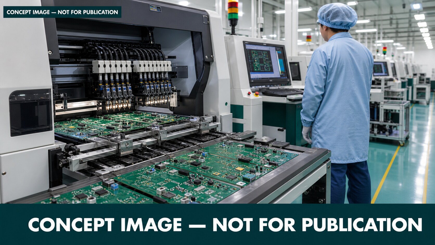 Concept image of an automated electronics SMT production line.